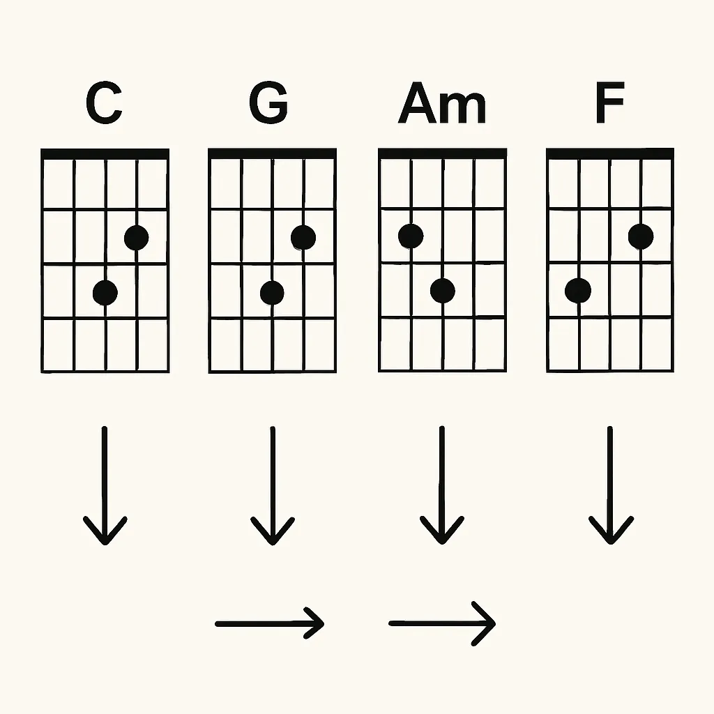 Guitar chord with strumming arrows diagram